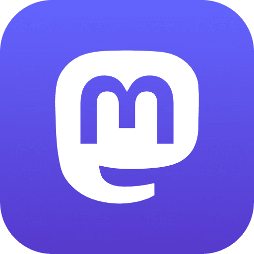Blue and purple app icon with a stylised white letter 'm' in the centre representing a social media platform logo